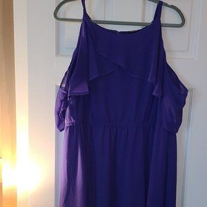 Purple dress with cold Shoulders.